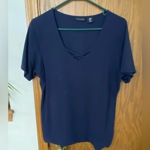 Women’s, Tahari, XL, Navy Blue, Short Sleeve Shirt